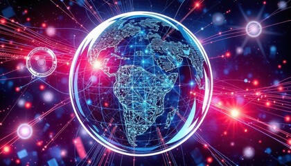 Global digital connectivity event earth visualization virtual space aerial view technology impact