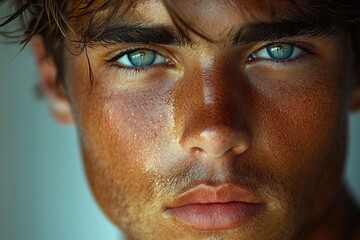 Obraz premium A Close Up Portrait Of A Young Man With Blue Eyes