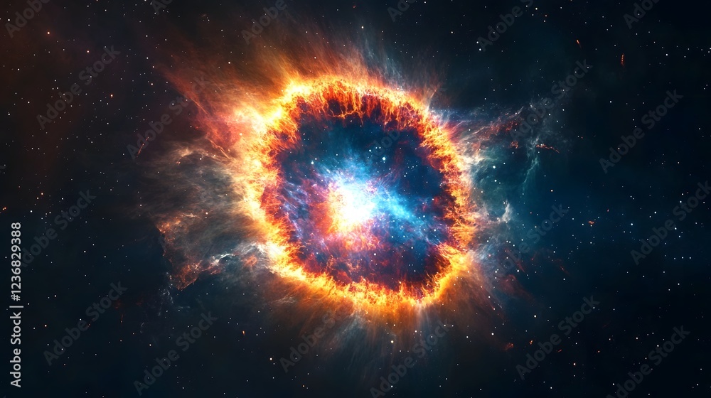 Poster dramatic cosmic explosion in the vibrant and powerful nebula of the universe showcasing the intense 