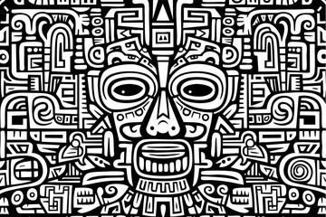 Aztec Mayan tribal Doodle face background