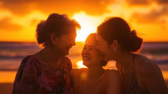golden sunset embrace three generations of women on the beach