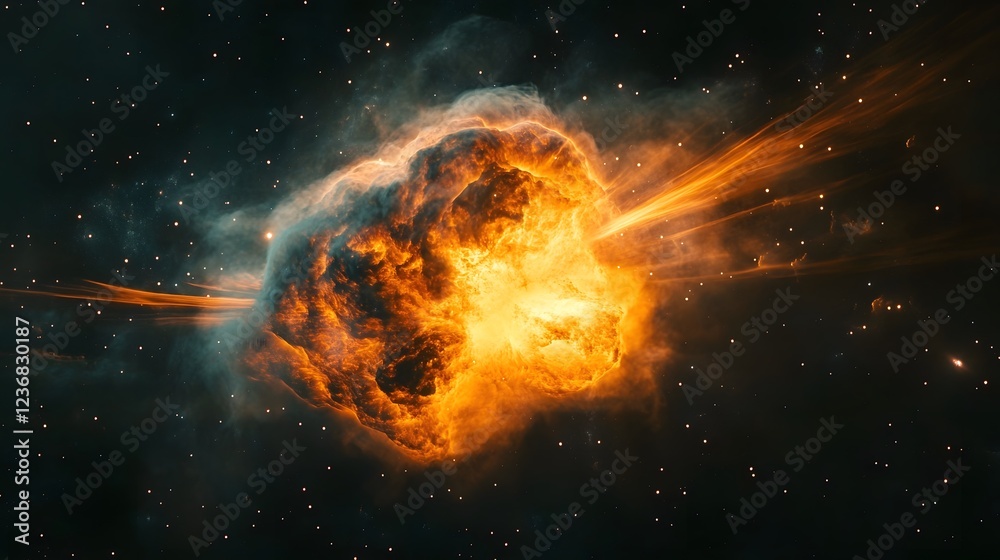 Aufkleber Dramatic cosmic explosion with fiery energy and radiant light bursting through the boundless universe showcasing the raw power and chaos of celestial phenomena