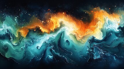 Fototapeta premium Abstract cosmic ocean waves swirling vibrant colors