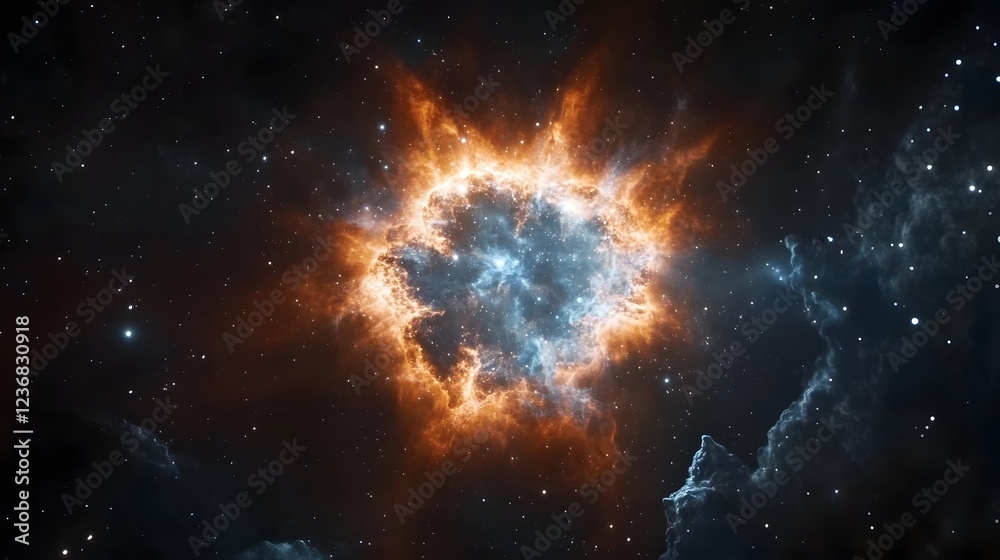 Aufkleber Dramatic image of a cosmic explosion occurring within a turbulent stellar nebula radiating intense celestial energy and luminescence