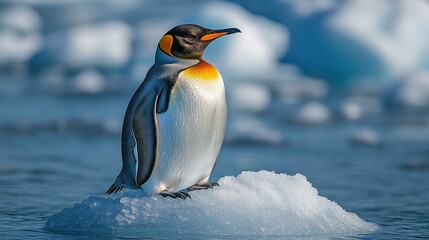 Fototapeta premium King Penguin perched on ice floe in Antarctic waters