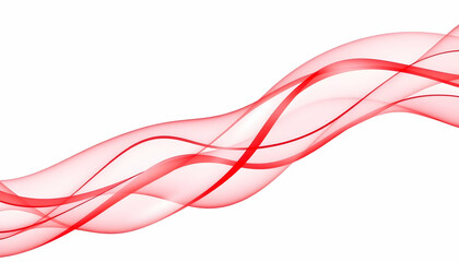 Abstract waves, flowing ribbons, red and pink hues, transparent curves, dynamic motion, smooth lines, minimalist design, ethereal texture, wispy tendrils, graceful swirls, white background, digital ar