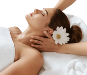 Woman receiving massage in a spa isolated on a transparent background, Cutout PNG