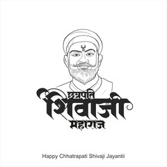 Chatrapati Shivaji Maharaj Jayanti,Calligraphy, Typographyhindi text Chatrapati Shivaji Maharaj ,vector silhouette tsketch of Chhatrapati Shivaji Maharaj with maratha flag 