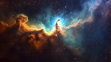 Obraz premium Mesmerizing and Vibrant Celestial Nebula Landscape Surrounded by Glowing Stars and Cosmic Galaxy Elements