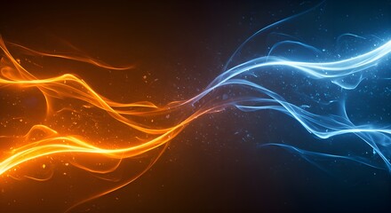 Dramatic contrast of fiery orange and icy blue glowing elements blending together background