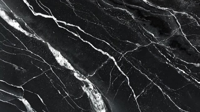 A dynamic, flowing pattern with sweeping curves and waves of black marble interspersed with hints of deep charcoal and subtle hints of metallic sheen