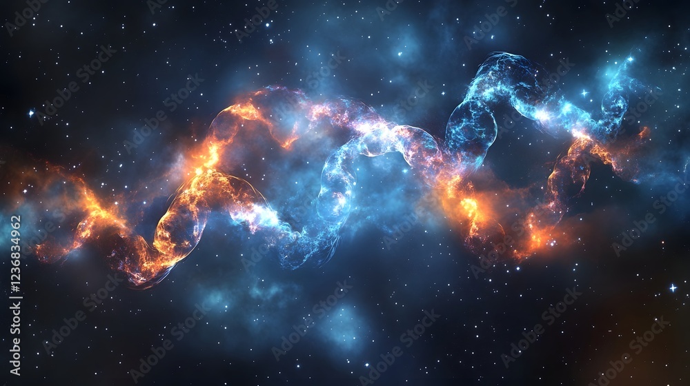Poster Mesmerizing cosmic explosion in a vibrant swirling nebula shimmering through the vast mysterious expanse of interstellar space