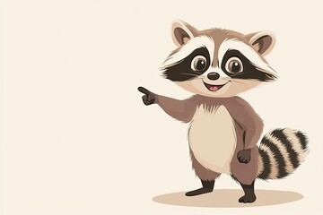 the raccoon smiles and shows an approving thumb up. Wide banner with copy space. plain color background