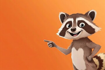 Obraz premium the raccoon smiles and shows an approving thumb up. Wide banner with copy space. plain color background