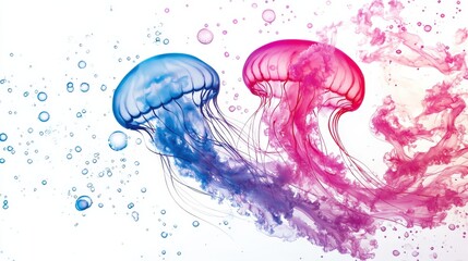 Ethereal Jellyfish Floating with Grace in Vibrant Water Splash, Creating a Magical Underwater Scene
