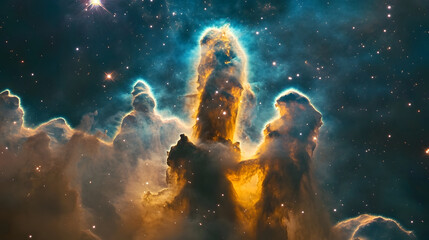 Obraz premium Mesmerizing Cosmic Explosion in Vivid Nebula Landscape Breathtaking view of a dramatic colorful celestial phenomenon with glowing clouds swirling energy