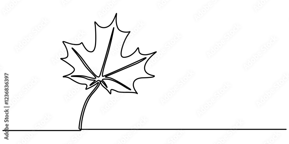Poster Maple Leaf, Canada Day Continuous Line Drawing with Editable Stroke, Autumn leaf continuous one, A single line drawing of an maple leaf. Continuous line thanksgiving icon in color. One line icon. 