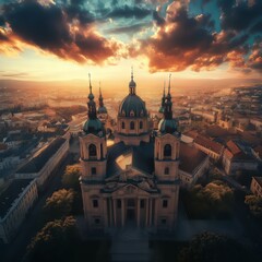 Sunset over city cathedral