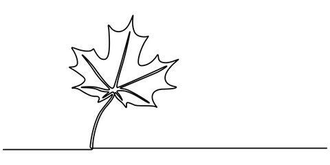 Maple Leaf, Canada Day Continuous Line Drawing with Editable Stroke, Autumn leaf continuous one, A single line drawing of an maple leaf. Continuous line thanksgiving icon in color. One line icon. 