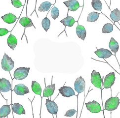 Obraz premium Watercolor Floral, watercolor blue green branches Illustration. Hand painted isolated on white background.