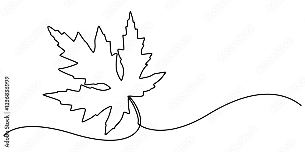 Poster Maple Leaf, Canada Day Continuous Line Drawing with Editable Stroke, Autumn leaf continuous one, A single line drawing of an maple leaf. Continuous line thanksgiving icon in color. One line icon. 