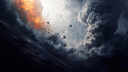 Naklejka premium Natural Disaster Reveals Environmental Devastation During Volcanic Eruption