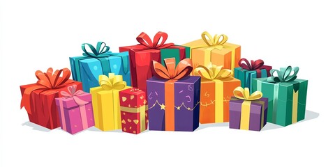 A cheerful vector illustration of a pile of gifts with bright colors on a white background, perfect for celebrating special events like Mother's Day or Father's Day.