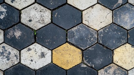 Hexagonal Pavement: A Close-Up of Worn Hexagon Tiles