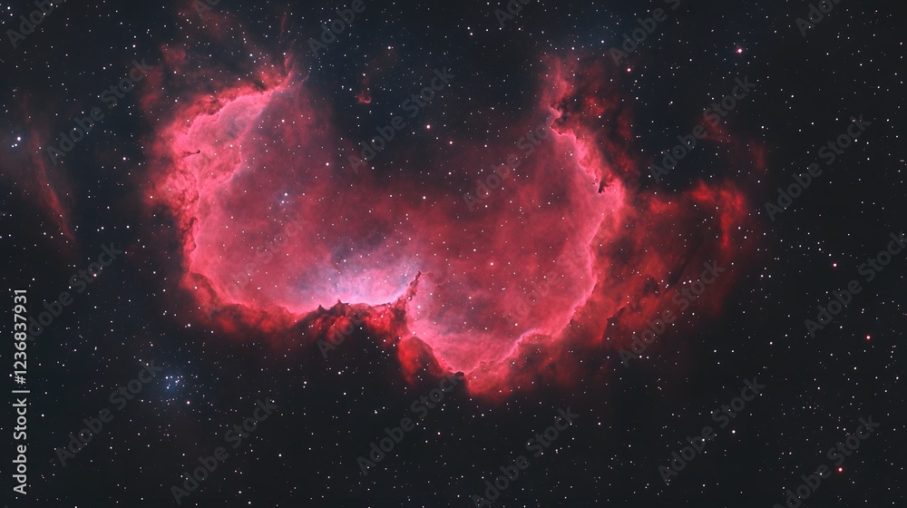 Aufkleber Mesmerizing Fiery Nebula A Captivating Cosmic Explosion Illuminating the Depths of the Vast and Mysterious Universe  Vibrant Scarlet and Magenta Hues Create a Dramatic and Celestial Backdrop