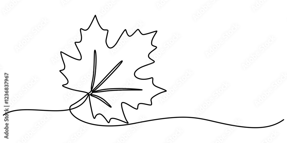 Poster Maple Leaf, Canada Day Continuous Line Drawing with Editable Stroke, Autumn leaf continuous one, A single line drawing of an maple leaf. Continuous line thanksgiving icon in color. One line icon. 