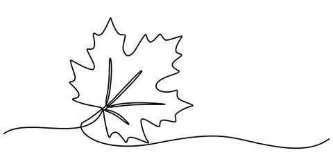 Maple Leaf, Canada Day Continuous Line Drawing with Editable Stroke, Autumn leaf continuous one, A single line drawing of an maple leaf. Continuous line thanksgiving icon in color. One line icon. 