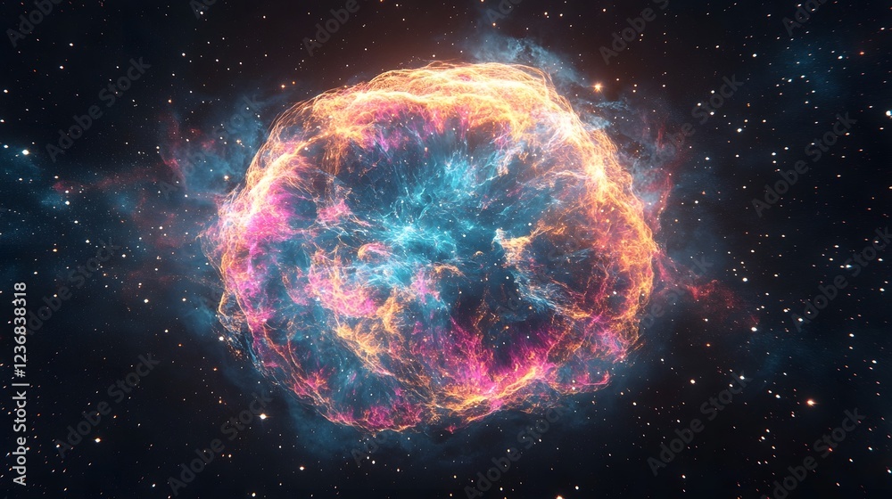 Poster mesmerizing image of a vibrant cosmic explosion bursting with celestial energy and radiant glow this