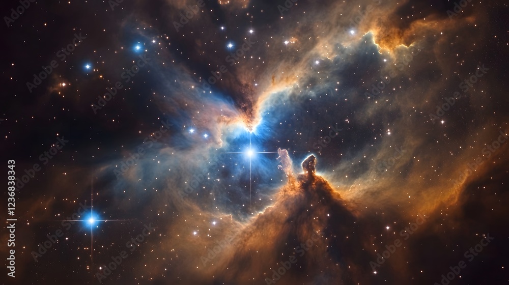 Poster mesmerizing image showcasing the captivating beauty of a cosmic nebula illuminating the boundless ex