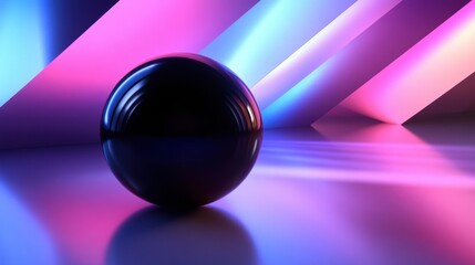 abstract black sphere in neon pink and blue light