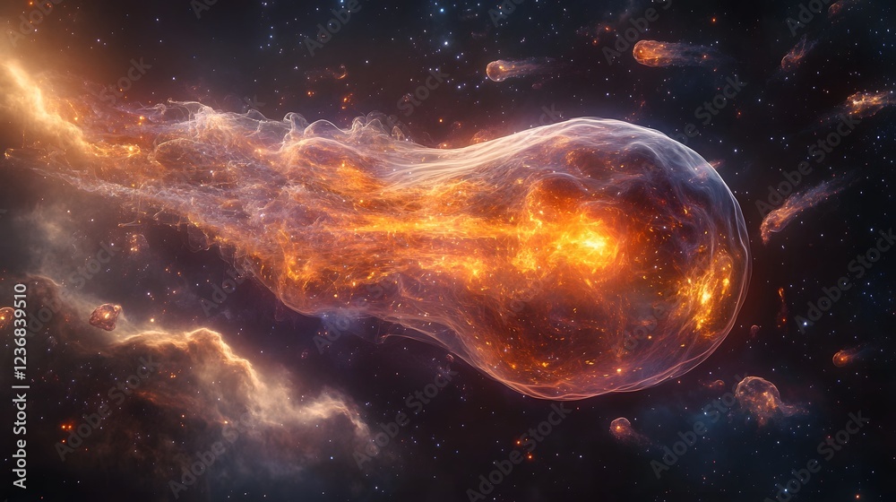 Poster stunning and dynamic image of a dramatic cosmic explosion within a fiery burning celestial nebula in