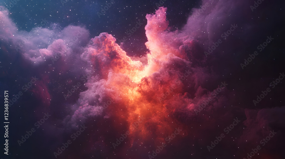 Aufkleber stunning and vibrant cosmic explosion in starry night sky with dramatic glowing multicolored clouds 