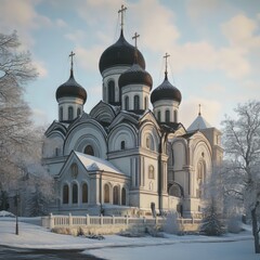 Fototapeta premium Winter scene at a majestic church