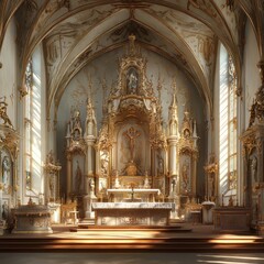 Sunlit Baroque church interior