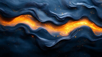 Obraz premium Abstract Dark Blue Waves With Orange Glow