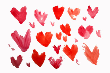 Fototapeta premium set of watercolor hearts of different sizes for Valentine's day isolate on a white background