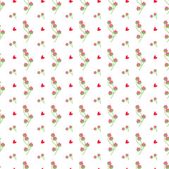 Playful Floral and Heart Pattern with Pink and Red Accents
