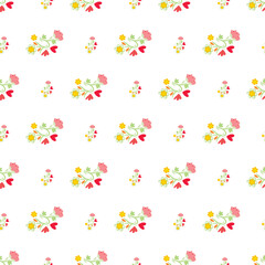 Seamless Pattern With Colorful Floral Motifs on a White Background