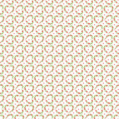 Seamless Floral Pattern with Red Berries and Green Leaves on White Background