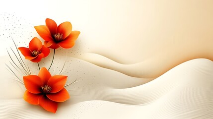 Orange Flowers on a Cream Wavy Background