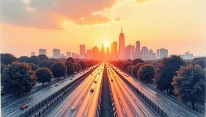 Obraz premium Sunset traffic flow new york city landscape photography urban environment elevated viewpoint city life concept