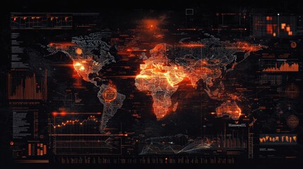 global network data visualization world map digital technology
