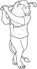 Lion Golf Golf clubs Animal Vector Graphic Art Illustration