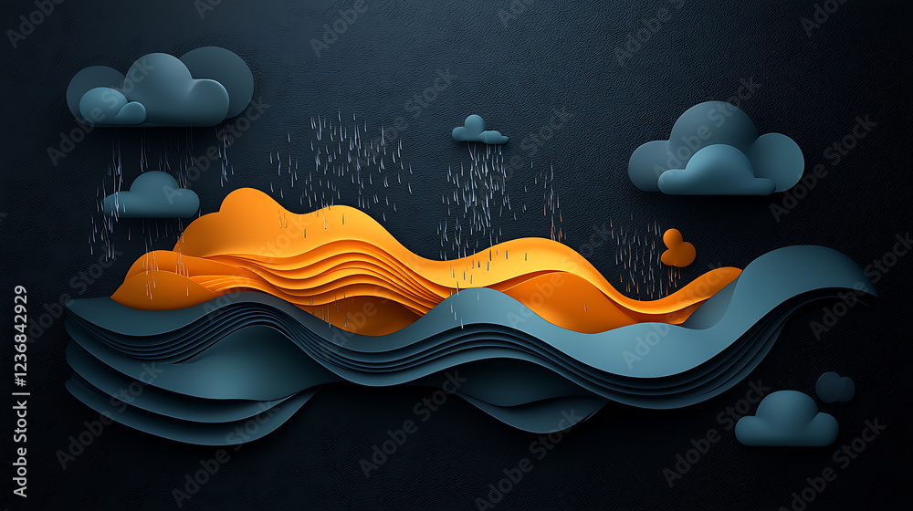 Poster dynamic rainfall density map displaying organic flow shapes digital art abstract design dark environ