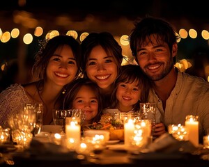 Fototapeta premium Warm and Joyful Family Dinner Scene with Cozy Lighting and Togetherness