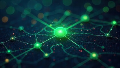 Fototapeta premium Dynamic green neural network visualization digital space infographic abstract close-up technology concept